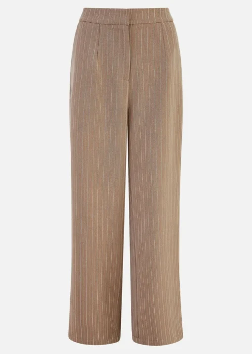 Yumi Brown Pinstripe Wide Leg Trousers
