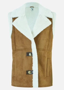 Yumi Brown Sherpa Style Button Up Gilet