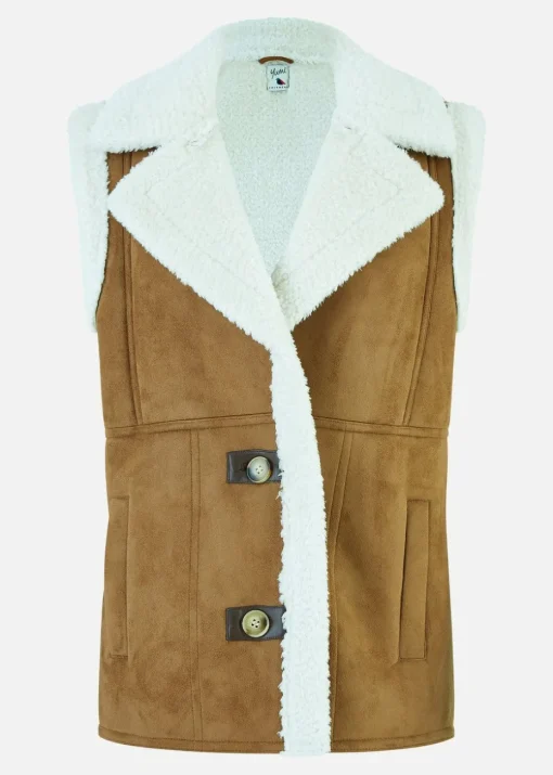 Yumi Brown Sherpa Style Button Up Gilet