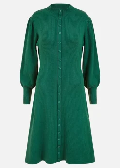 Yumi Green Knitted Button Up Midi Dress With Balloon Sleeves