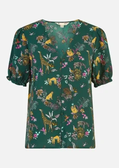 Yumi Green Recycled Fabric Safari Animal Print Shirt