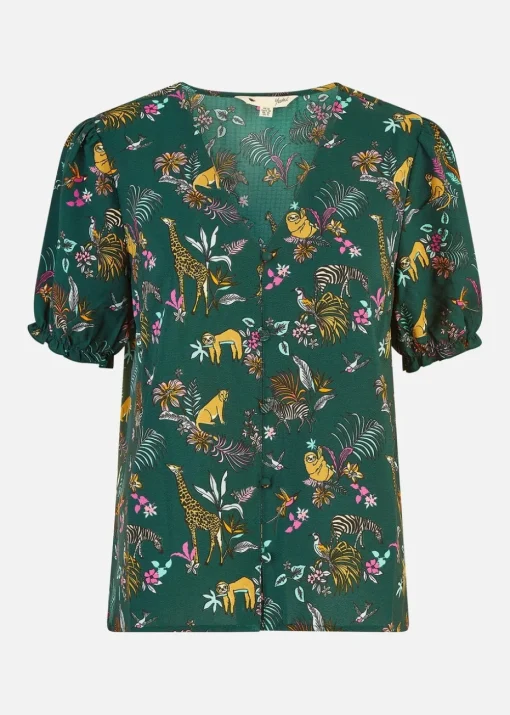 Yumi Green Recycled Fabric Safari Animal Print Shirt