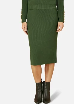 Yumi Green Rib Knitted Midi Column Skirt