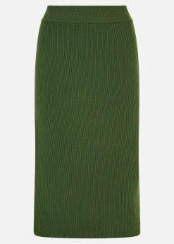 Yumi Green Rib Knitted Midi Column Skirt