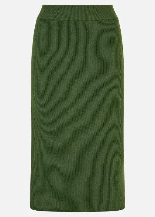 Yumi Green Rib Knitted Midi Column Skirt
