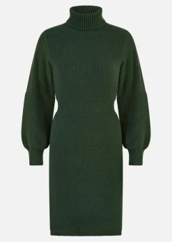 Yumi Green Roll Neck Knitted Dress With Fitted Waist