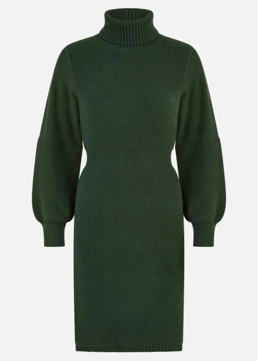 Yumi Green Roll Neck Knitted Dress With Fitted Waist