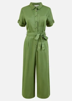 Yumi Green Twill Viscose Utility Jumpsuit
