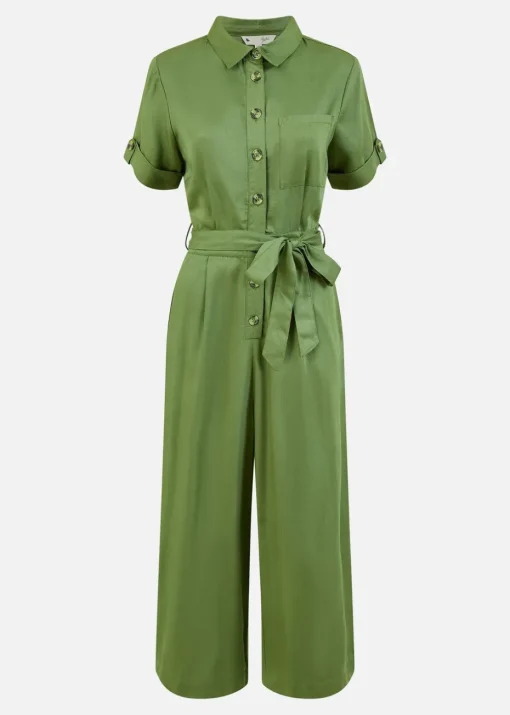 Yumi Green Twill Viscose Utility Jumpsuit