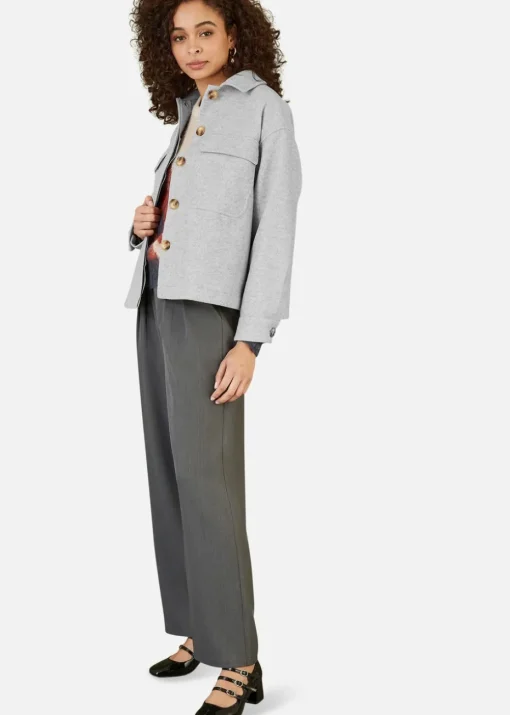 Yumi Grey Woven Shacket With Oversize Pockets