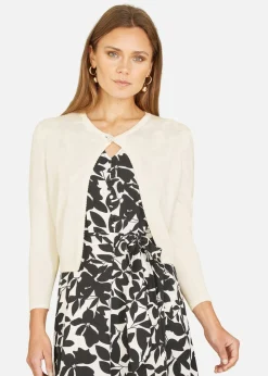 Yumi Ivory Diamante Button Cropped Cardigan