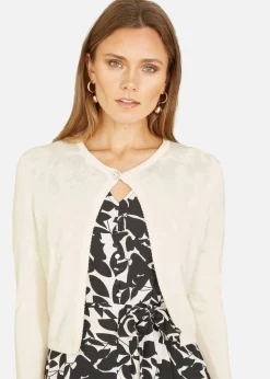 Yumi Ivory Diamante Button Cropped Cardigan