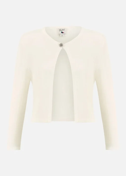 Yumi Ivory Diamante Button Cropped Cardigan