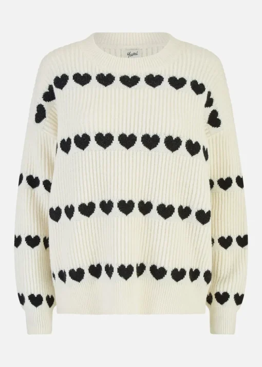 Yumi Ivory Knitted Jumper With Heart Stripes