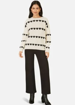Yumi Ivory Knitted Jumper With Heart Stripes