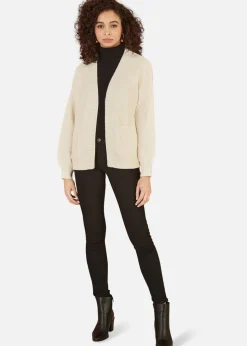 Yumi Ivory Metallic Slouchy Cardigan With Pockets