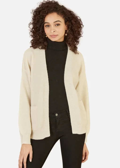 Yumi Ivory Metallic Slouchy Cardigan With Pockets
