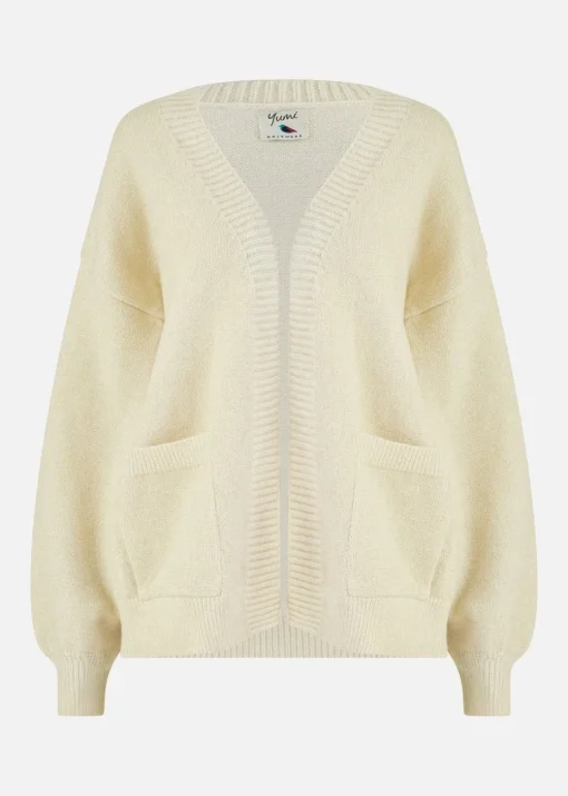 Yumi Ivory Metallic Slouchy Cardigan With Pockets
