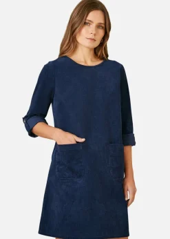 Yumi Navy Cord Tunic Dress With Patch Pockets