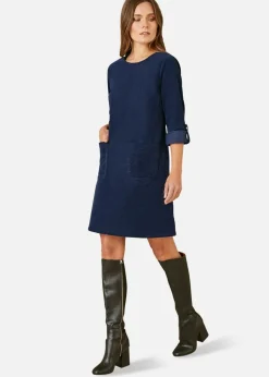 Yumi Navy Cord Tunic Dress With Patch Pockets