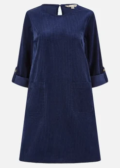 Yumi Navy Cord Tunic Dress With Patch Pockets