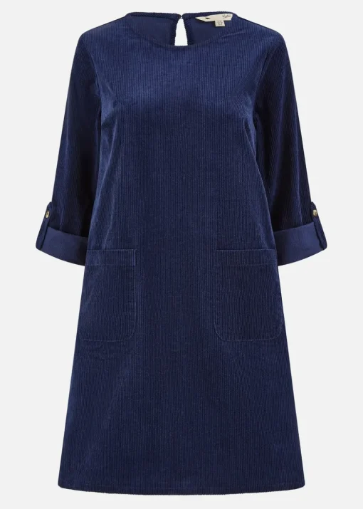 Yumi Navy Cord Tunic Dress With Patch Pockets