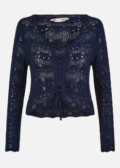 Yumi Navy Crochet Top With Front Ruching