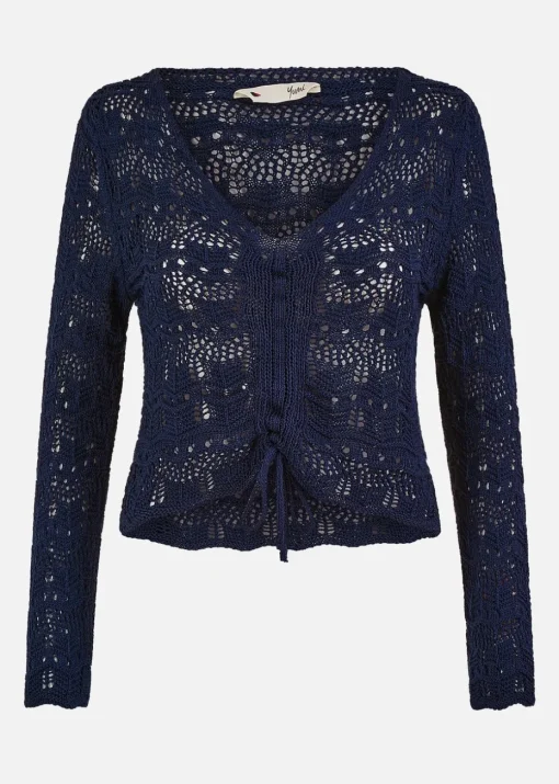 Yumi Navy Crochet Top With Front Ruching