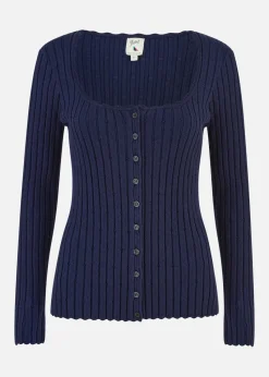 Yumi Navy Fitted Rib Button Up Cardigan