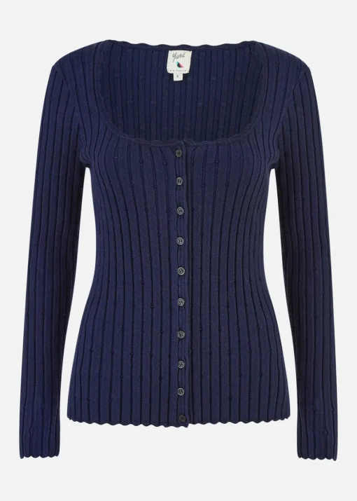 Yumi Navy Fitted Rib Button Up Cardigan