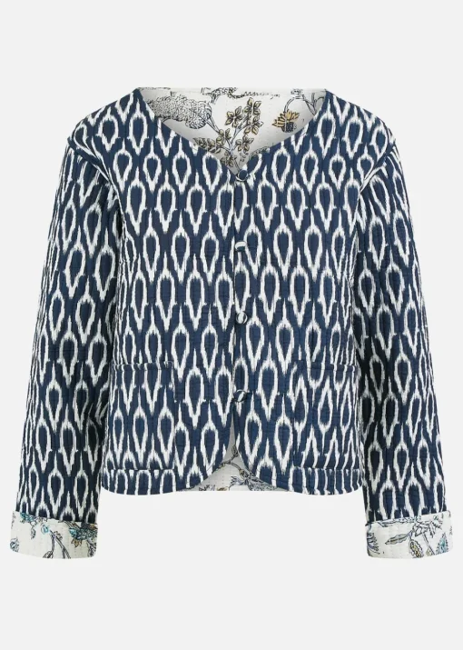 Yumi Navy Ikat Reversible Cotton Quilted Jacket