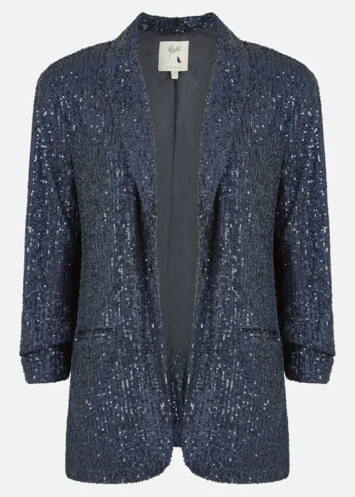 Yumi Navy Sequin Blazer With Pockets