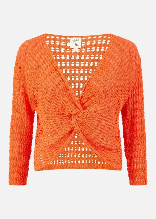 Yumi Orange Crochet Cotton Twisted Bolero Top
