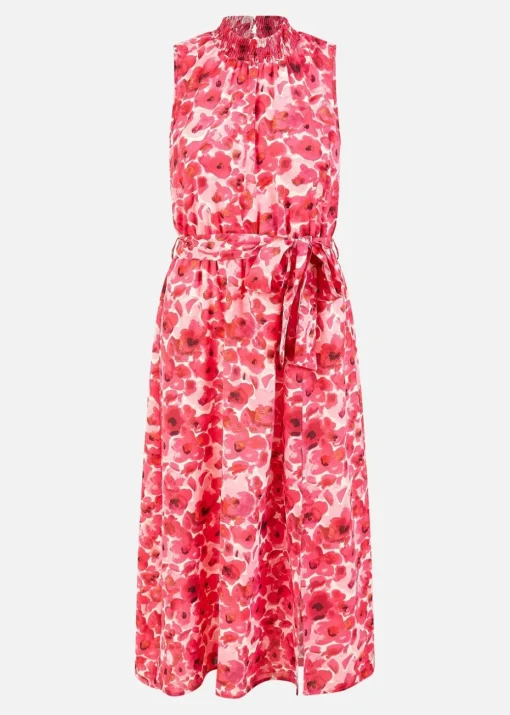 Yumi Pink Blossom Print Halter Neck Midi Dress With Split Hem