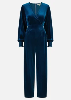 Yumi Teal Velvet Long sleeve Jumpsuit