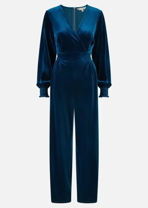 Yumi Teal Velvet Long sleeve Jumpsuit