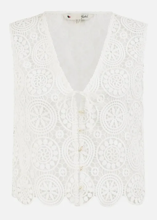 Yumi White Crochet Lace Tie Waistcoat