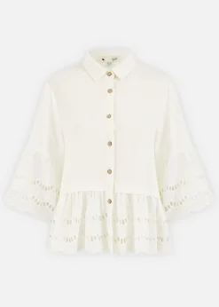 Yumi White Linen Relaxed Shirt With Scallop Trims