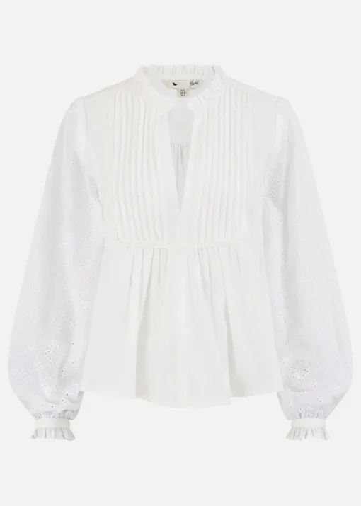 Yumi White Pleated Cotton Bib Shirt