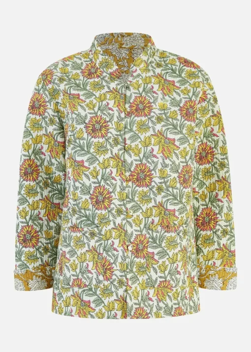 Yumi Yellow Floral Print Reversible Cotton Quilted Jacket